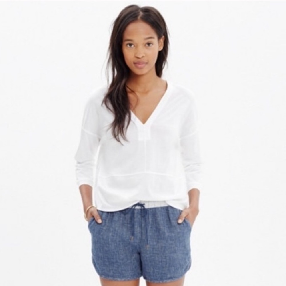 Madewell White Luster Cotton V-Neck Tee, XS